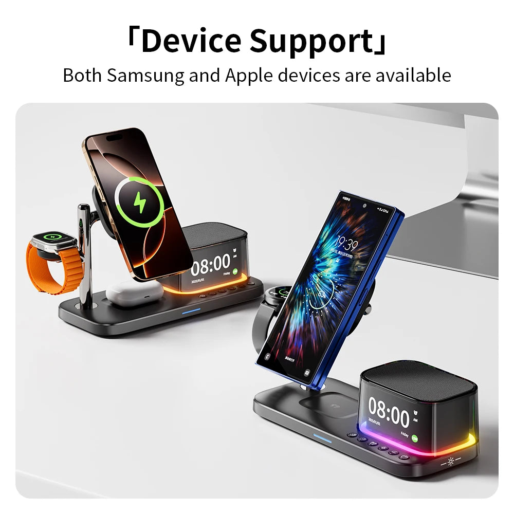 25W QI2 Wireless Charger with Wireless Speaker Digital Clock 3 in 1 Wireless Magnetic Charger for Iphone17 Charger Fast Charging