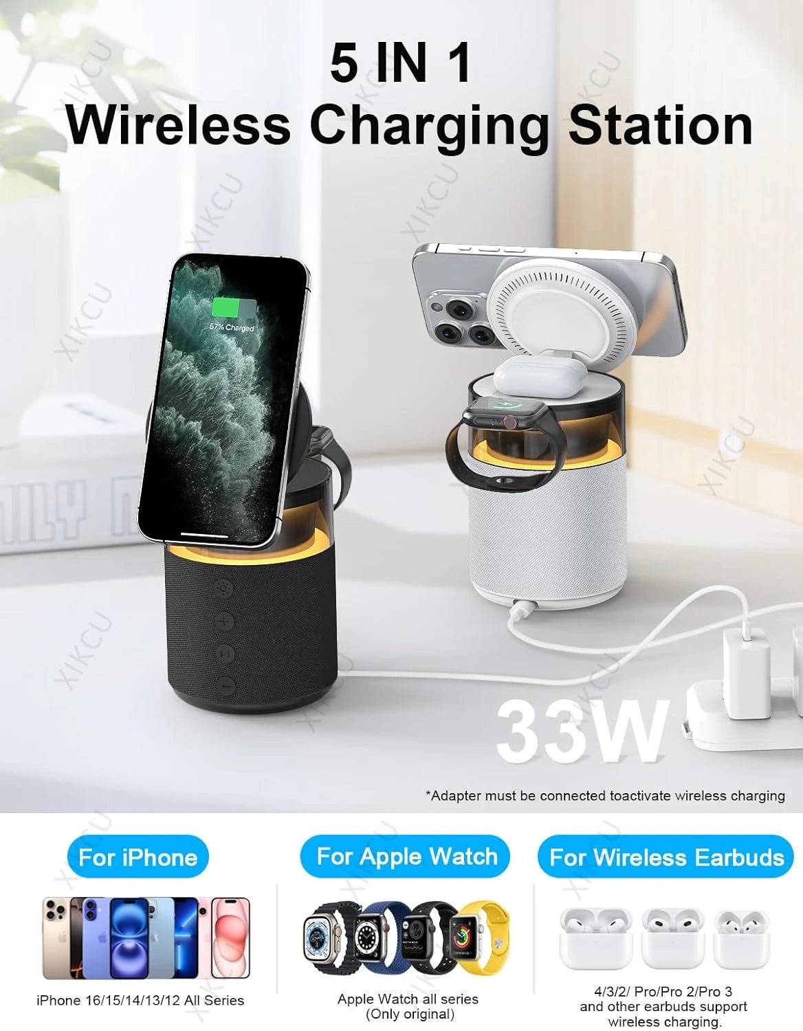 3 in 1 Magnetic Wireless Charger Night Light Speaker For iPhone 17~12 Pro Max Apple Watch 10 9 8 7 AirPods 4/3 Pro Fast Charging
