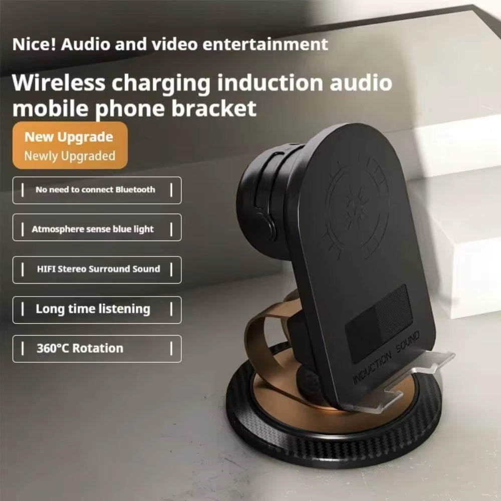 3 in 1 Induction Mobile Phone Holder 360° Rotate Portable Phone Stand HD Sound Multi-Function Wireless Bluetooth Speaker Stand
